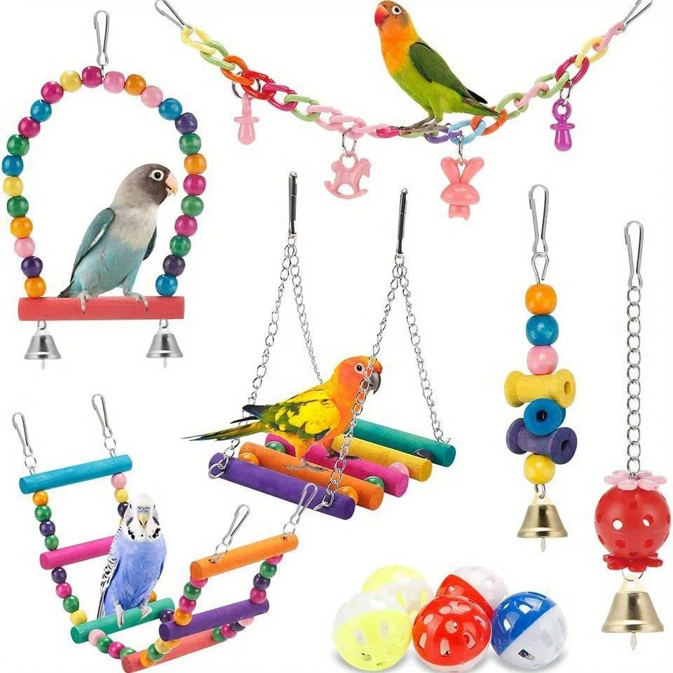 Kit de 11 Jouets pour Oiseaux & Perroquets – Balançoires et Accessoires