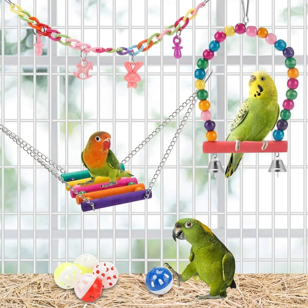 Kit de 11 Jouets pour Oiseaux & Perroquets – Balançoires et Accessoires