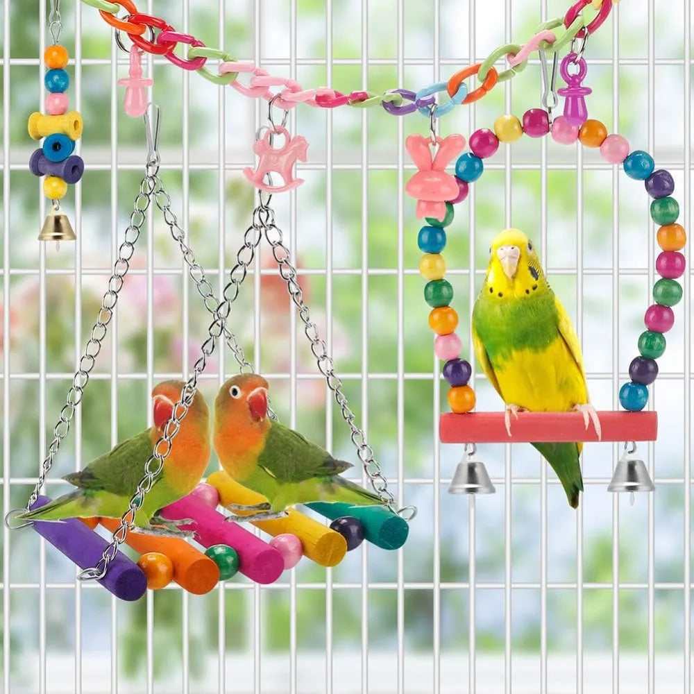 Kit de 11 Jouets pour Oiseaux & Perroquets – Balançoires et Accessoires